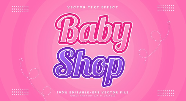Templata de efecto de texto editable en 3D para la tienda de dibujos animados para bebés