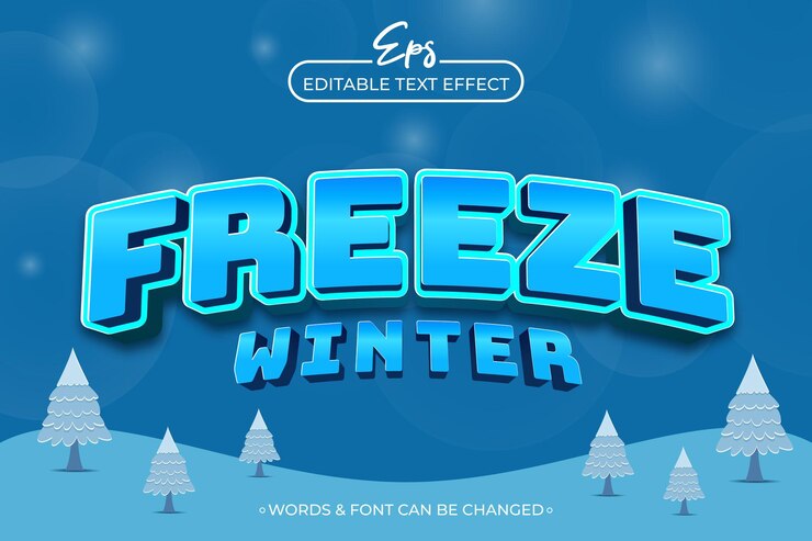 Vector templata de efecto de texto editable para congelar el invierno