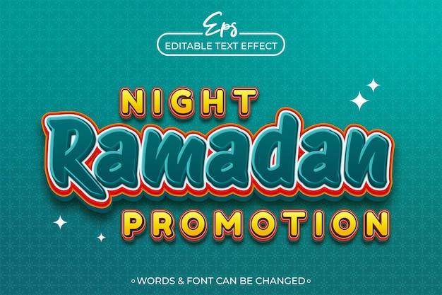 Templata de efecto de texto editable para la promoción de la noche de Ramadán