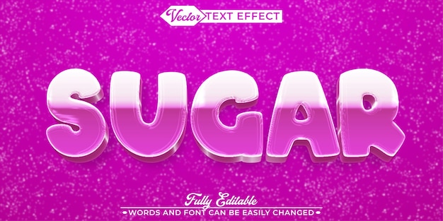 Templata de efecto de texto editable para el vector de azúcar púrpura de postre