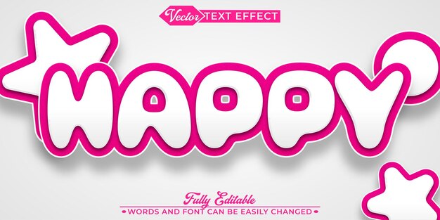 Templata de efecto de texto editable para vectores rosados y felices