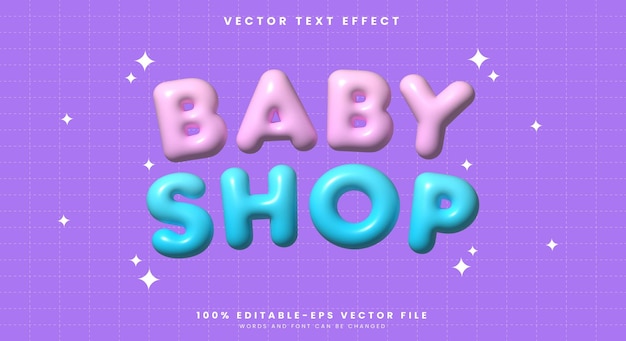 Templata de efecto de texto inflable editable para la tienda de bebés 3D