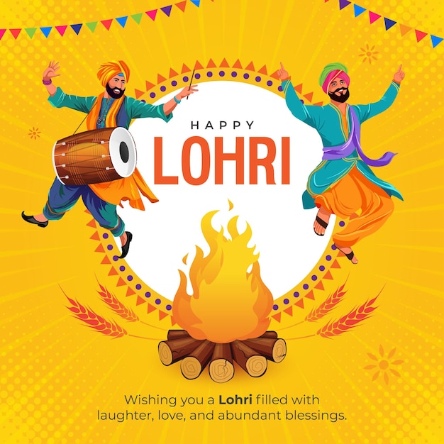 Templata de fondo de la tarjeta feliz del festival de Lohri Punjab