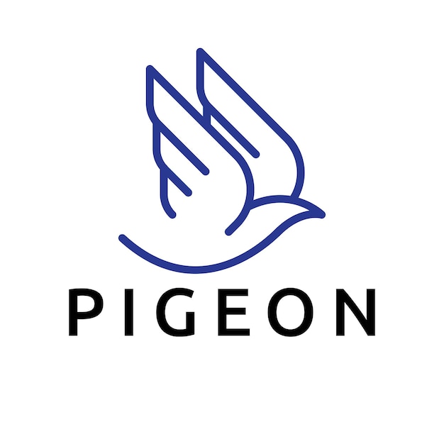Templata de la línea de logotipo de las alas voladoras de los pájaros de las palomas pacíficas