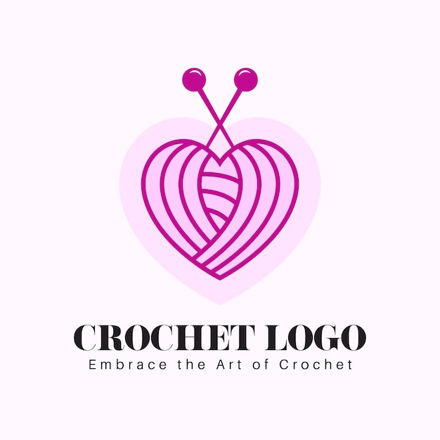 Templata de logotipo de vector de bola de ganchillo de costura en forma de corazón