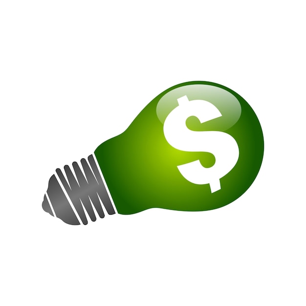 Templata de logotipo vectorial del icono de la bombilla verde de la señal de dólar