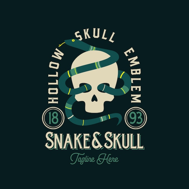 Vector templata de logotipo vectorial de serpiente y calavera ilustración de estilo plano fondo negro y texturas desaliñadas