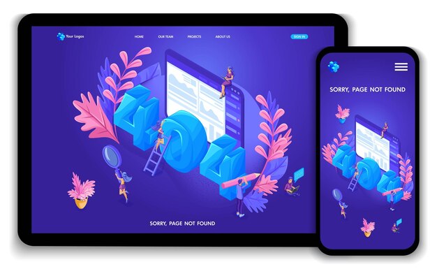 Vector templata de página de aterrizaje isométrica de sitio web de error 404 concepto. diseño moderno de diseño de página web para sitio web y sitio web móvil. fácil de editar y personalizar, responsivo.