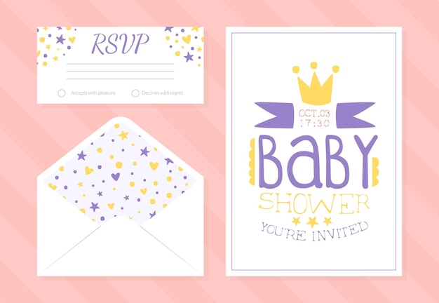 Templata de tarjeta de invitación para la ducha de bebé sobre Gracias y tarjetas Rsvp Diseño en colores pastel Ilustración vectorial