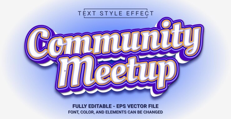 Vector templata de texto gráfico editable con efecto de estilo de texto de la comunidad meetup