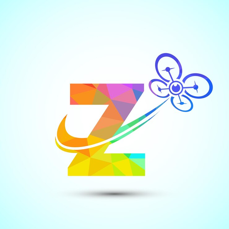 Vector templata vectorial de diseño de logotipo de drones con la letra z signo de logotipo tecnológico de drones de estilo low poly