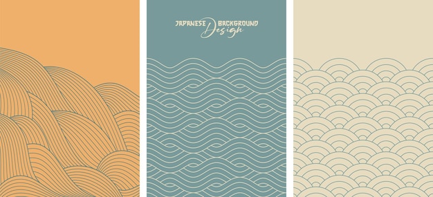 Templata vectorial de olas japonesa Diseño de papel de pared con fondo de patrón de olas del océano