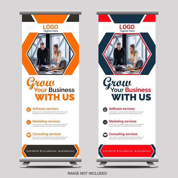 Templeta de diseño de banner enrollado tamaño rectángulo diseño de arranque moderno xbanner nuevo diseño