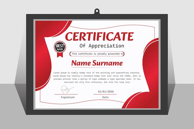 Templo de certificado de logro de formación de diseño vectorial de diseño suave