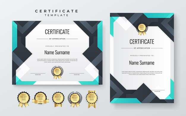 Templo de certificado de logro de oro blanco y tosca con lugar para su contenido diseño blanco negro y oro