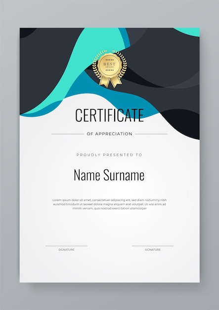 Templo de certificado de logro de oro blanco y tosca con lugar para su contenido diseño blanco negro y oro