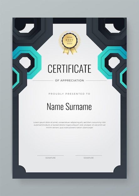 Templo de certificado de logro de oro blanco y tosca con lugar para su contenido diseño blanco negro y oro