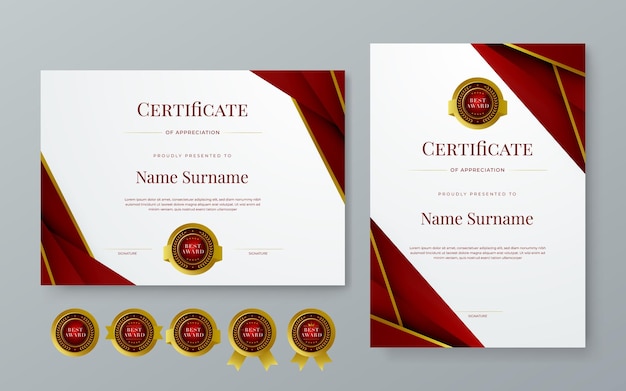 Templo de certificado de oro rojo y blanco vectorial moderno elegante y de lujo para empresas Para premio taller de diploma de negocios premio de graduación competencia y educación