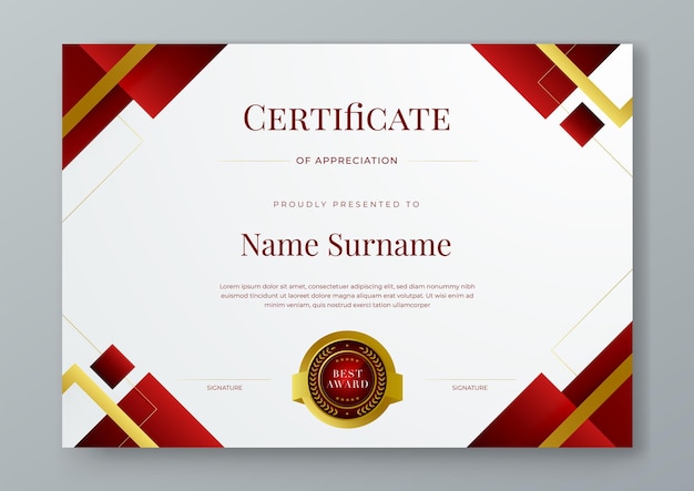 Templo de certificado de oro rojo y blanco vectorial moderno elegante y de lujo para empresas Para premio taller de diploma de negocios premio de graduación competencia y educación