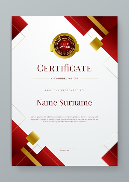 Templo de certificado de oro rojo y blanco vectorial moderno elegante y de lujo para empresas Para premio taller de diploma de negocios premio de graduación competencia y educación
