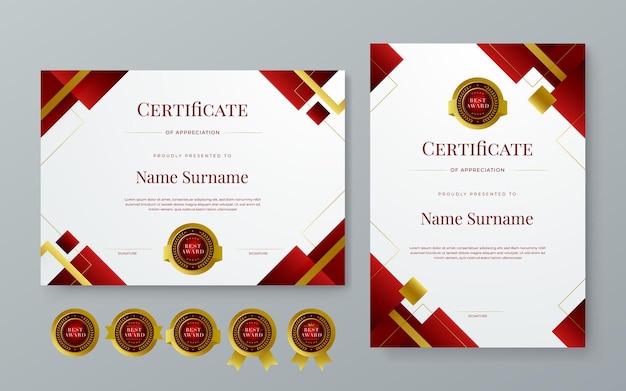 Templo de certificado de oro rojo y blanco vectorial moderno elegante y de lujo para empresas Para premio taller de diploma de negocios premio de graduación competencia y educación