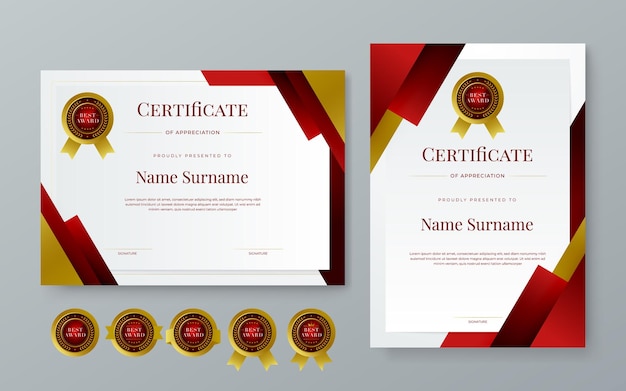 Templo de certificado de premio vectorial rojo blanco y dorado resumen moderno de fantasía para empresas Templo de diploma de concurso de educación para premios de reconocimiento de logros