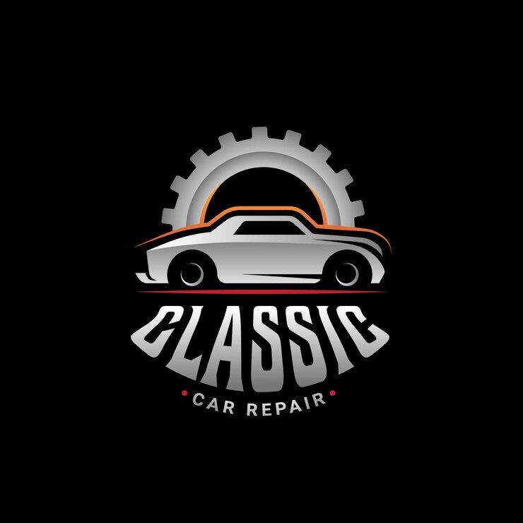 Vector templo de logotipo de icono de reparación de automóviles clásico diseño de ilustración vectorial de garaje de automóviles automóviles y engranajes concepto de logotipo