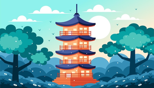 Vector templo de montaña japonés