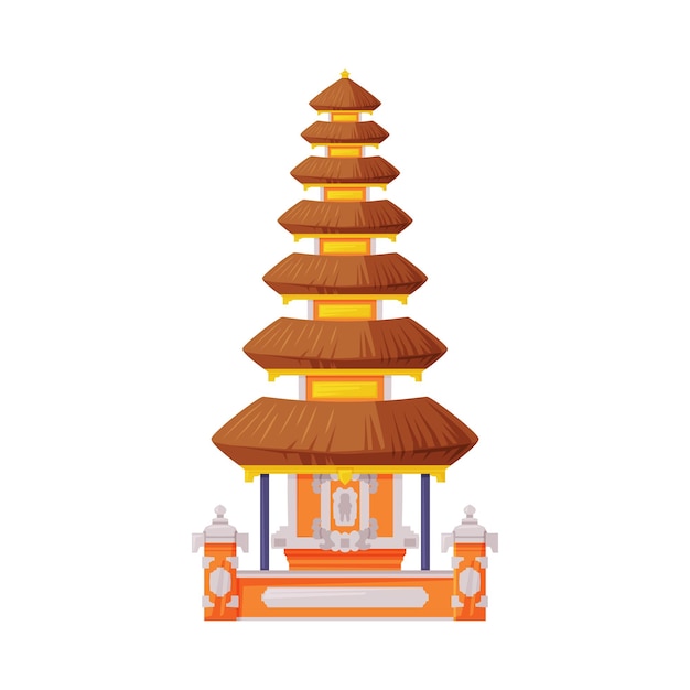 El templo de la pagoda Pura Ulun como atributo cultural tradicional de Bali Ilustración vectorial