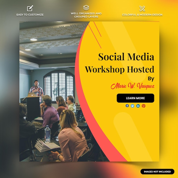 Vector templo de publicaciones de instagram para talleres de redes sociales