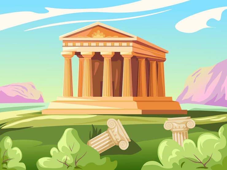Vector templo romano antiguo partenón griego o edificio antiguo antiguo con puerta de columna imperio romano arquitectura historia de grecia museo de atenas