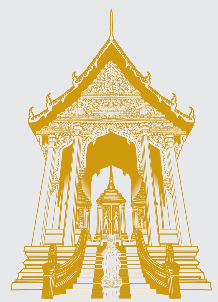 Templo tailandés color dorado para la camiseta