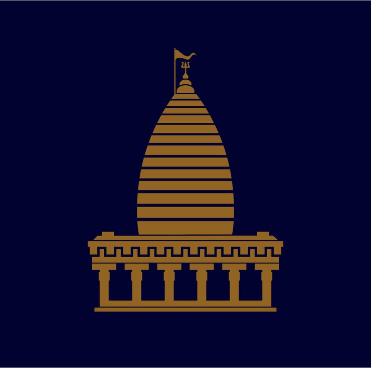 Vector templo de vaidyanath (templo del señor shiva) en icono de color dorado.