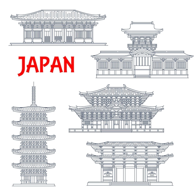 Vector templos japoneses santuarios japón pagodas en nara