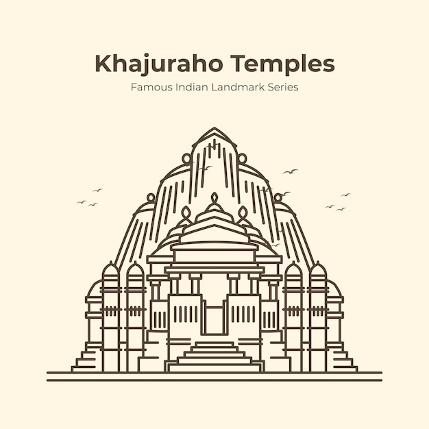 Vector templos de khajuraho ilustración de contorno de monumento famoso indio