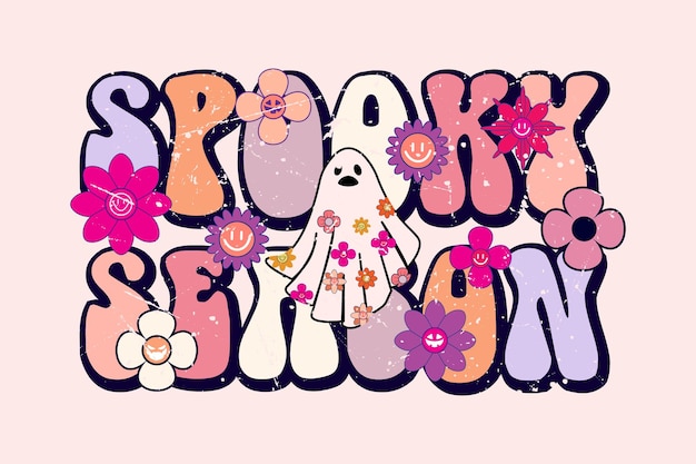 TEMPORADA ESPELUZNANTE ilustración de halloween con flor