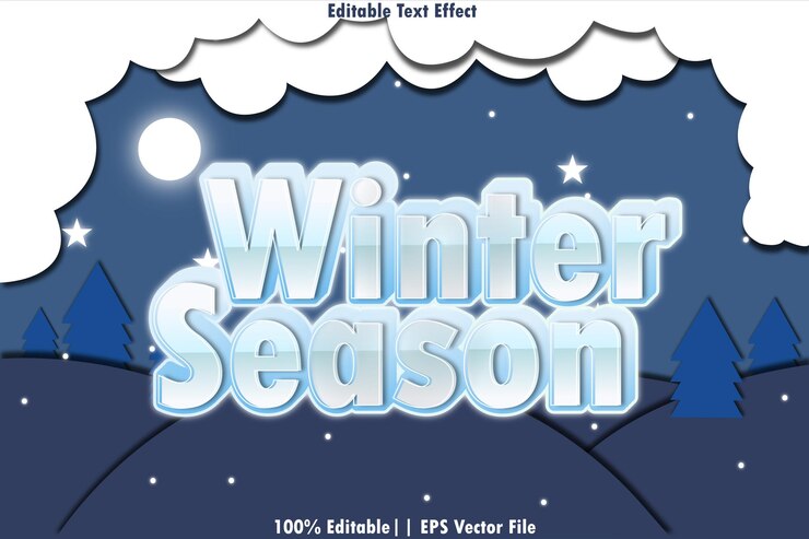 Vector temporada de invierno efecto de texto editable estilo de relieve 3d