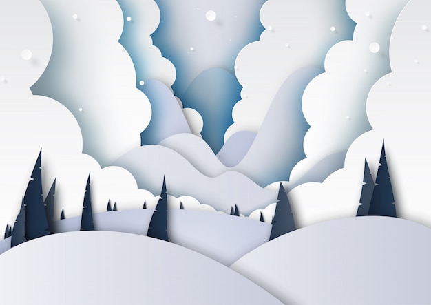 Temporada de invierno y fondo de paisaje de montañas