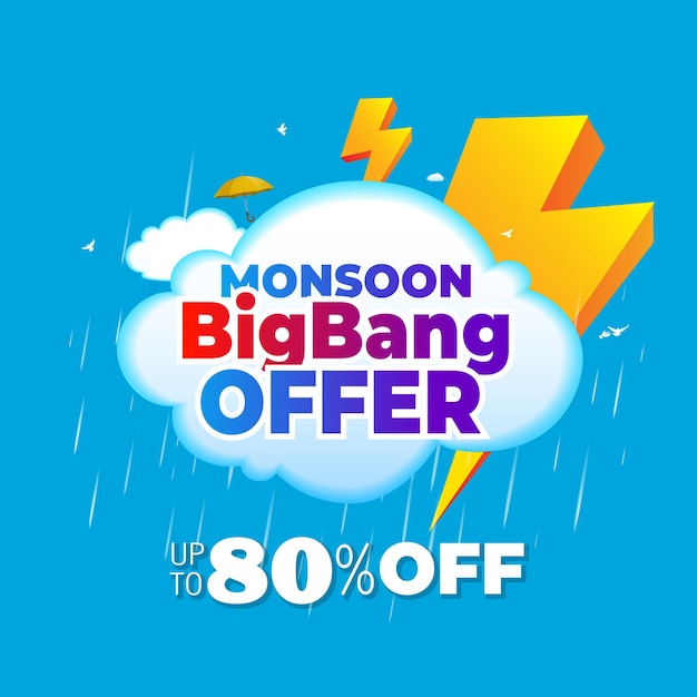 La temporada de lluvias el fondo del cielo nublado con monzón ofrece ventas ofertas descuentos diseño de logotipo