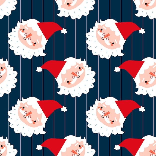 Temporada navideña de vacaciones Patrón sin costuras de lindo Papá Noel en un fondo oscuro Ilusión vectorial