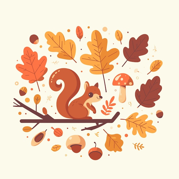 la temporada de otoño y el arte de la ilustración de ardillas