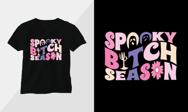 Temporada de perras espeluznantes Retro Groovy T-shirt inspirador Diseño con estilo retro