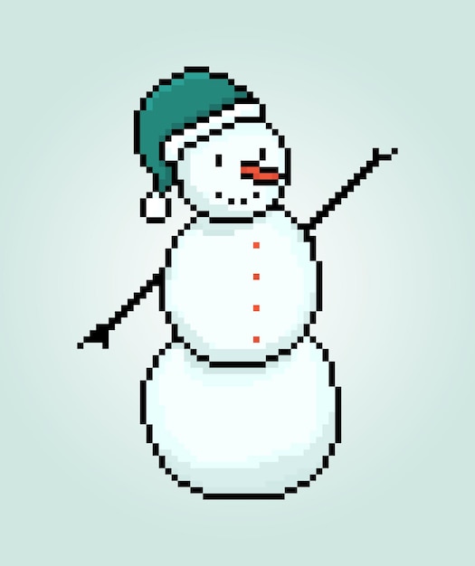 Temporada de personajes de invierno de muñeco de nieve de pixel