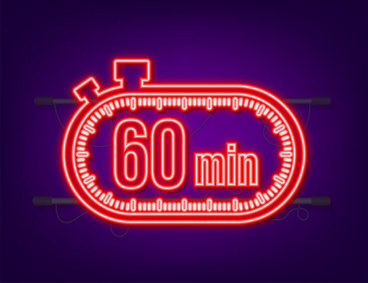 Vector temporizador de 60 minutos en letrero de neón