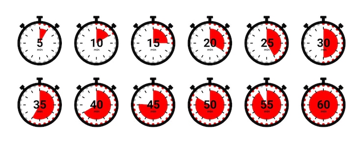 Vector temporizador de cuenta regresiva 10 20 30 40 50 60 minutos cuenta regresiva de 0 a 60 segundos