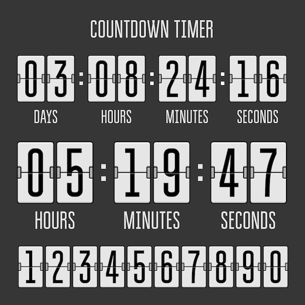 Temporizador de cuenta regresiva del reloj Flip Flip en negro