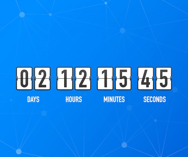 Temporizador de cuenta regresiva. UI aplicación digital cuenta regresiva medidor de tablero circular con diagrama circular circular de tiempo. Marcador de día, hora, minutos y segundos para la página web próximamente plantilla de evento