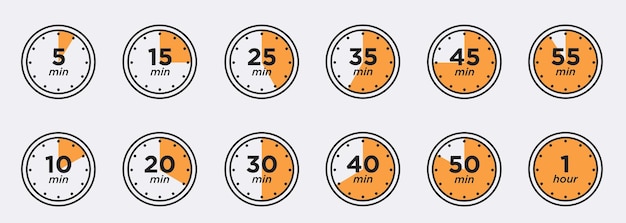 Vector temporizador reloj cronómetro conjunto aislado iconos etiqueta tiempo de cocción ilustración vectorial