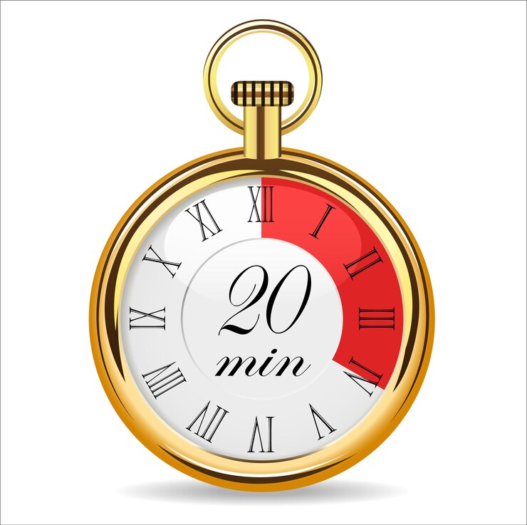 Vector temporizador de reloj dorado 20 min