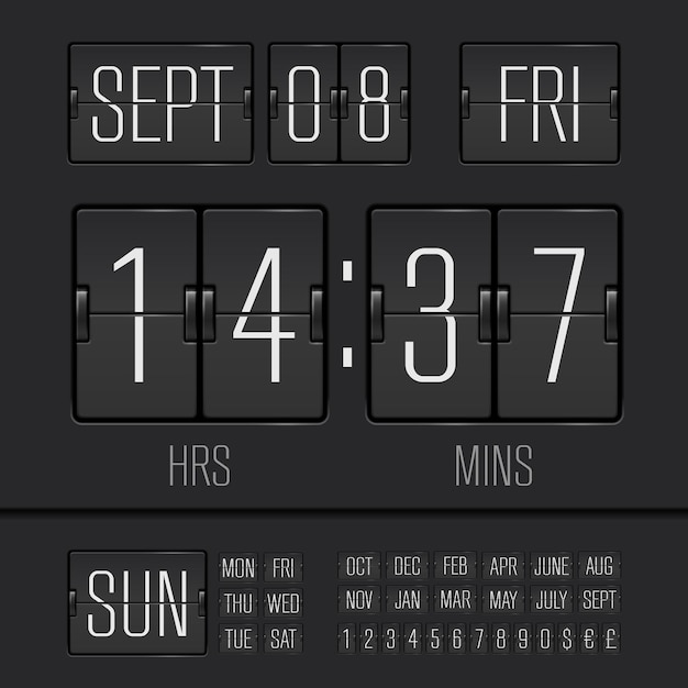 Vector temporizador de semana digital de marcador negro analógico